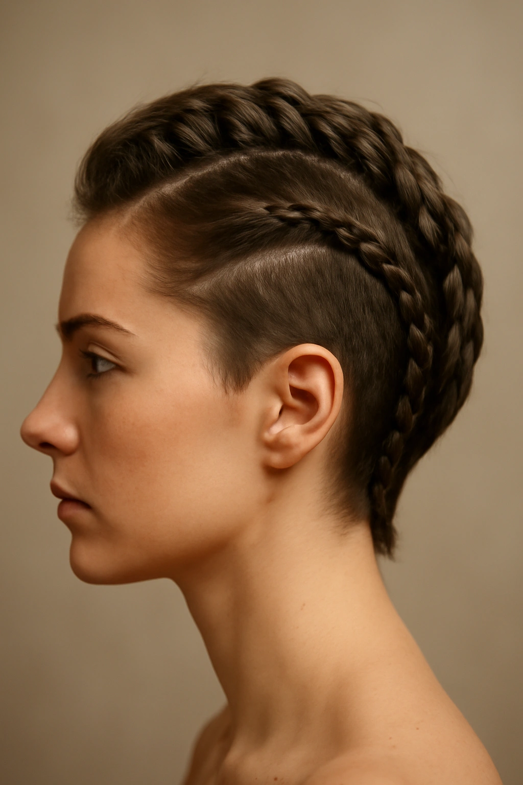 10 Mohawk Braid Styles for Short and Medium Hair 9 Curved mohawk braid tracing an S-curve along the scalp