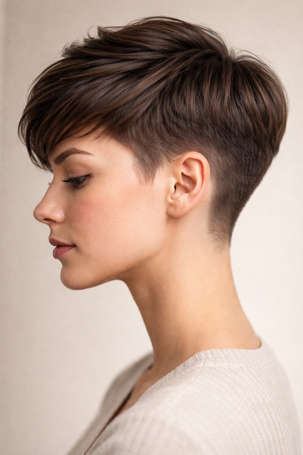 12 Short Pixie Cuts For Truly Low Maintenance 11 Profile view of curved pixie with soft fade