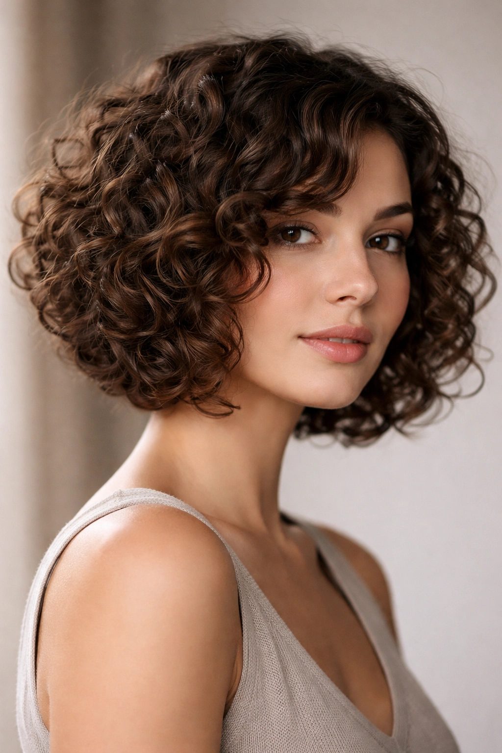 Close-up of Curved Textured Bob for Curly Hair hugging natural curls