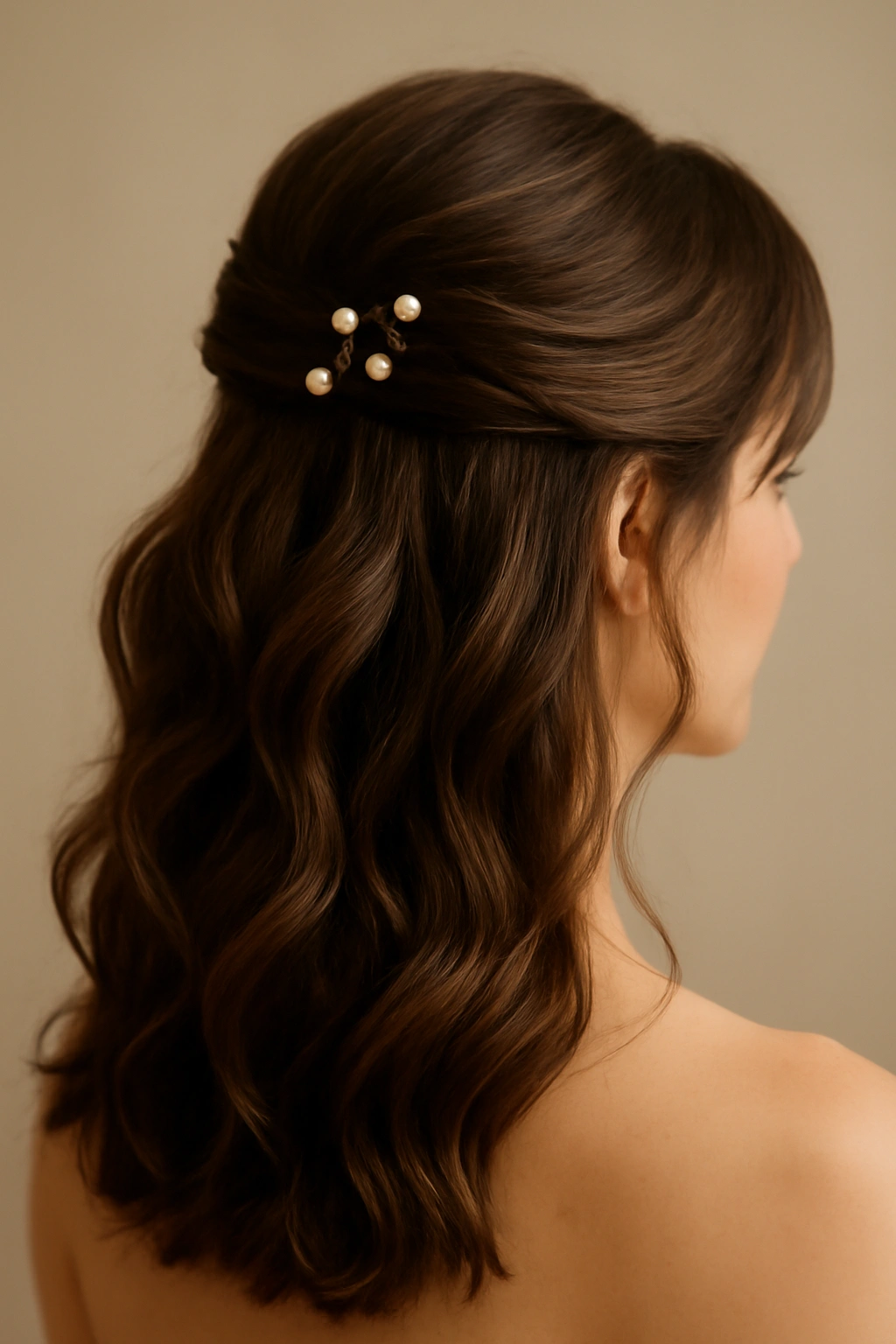 12 Easy Half Up Hairstyles for Work or Weekends 8 Soft curved waves with visible pins securing the half up style