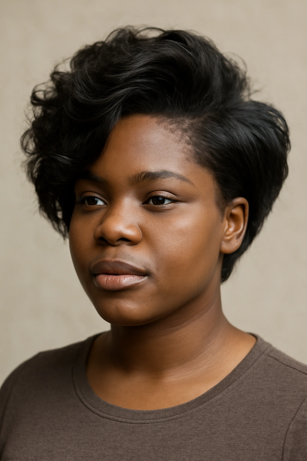 30 Short Haircuts for Black Women 3 Portrait of a Black woman with a curvy lob and voluminous top