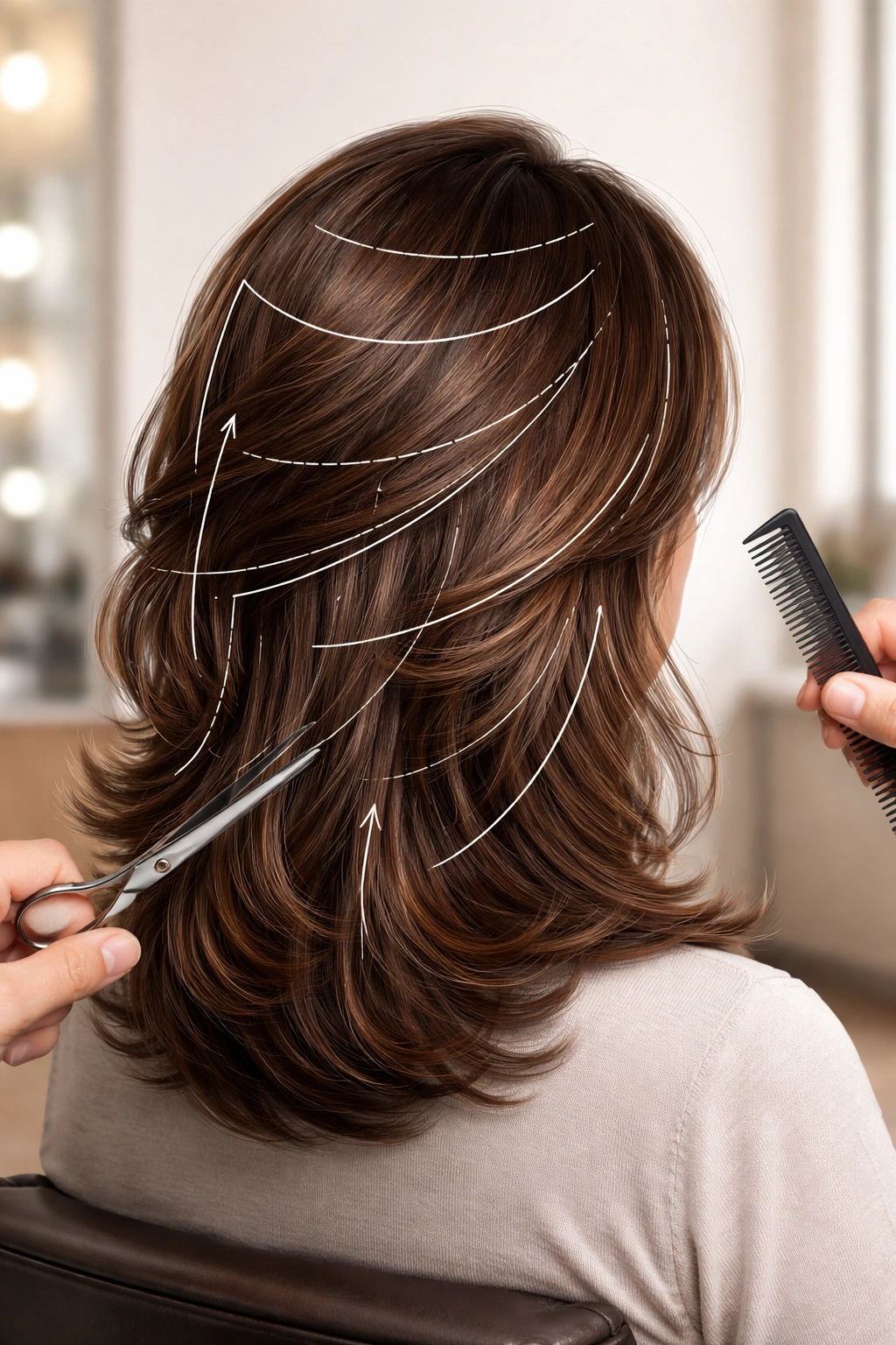Silhouette of layered thick hair showing cut strategy and texture