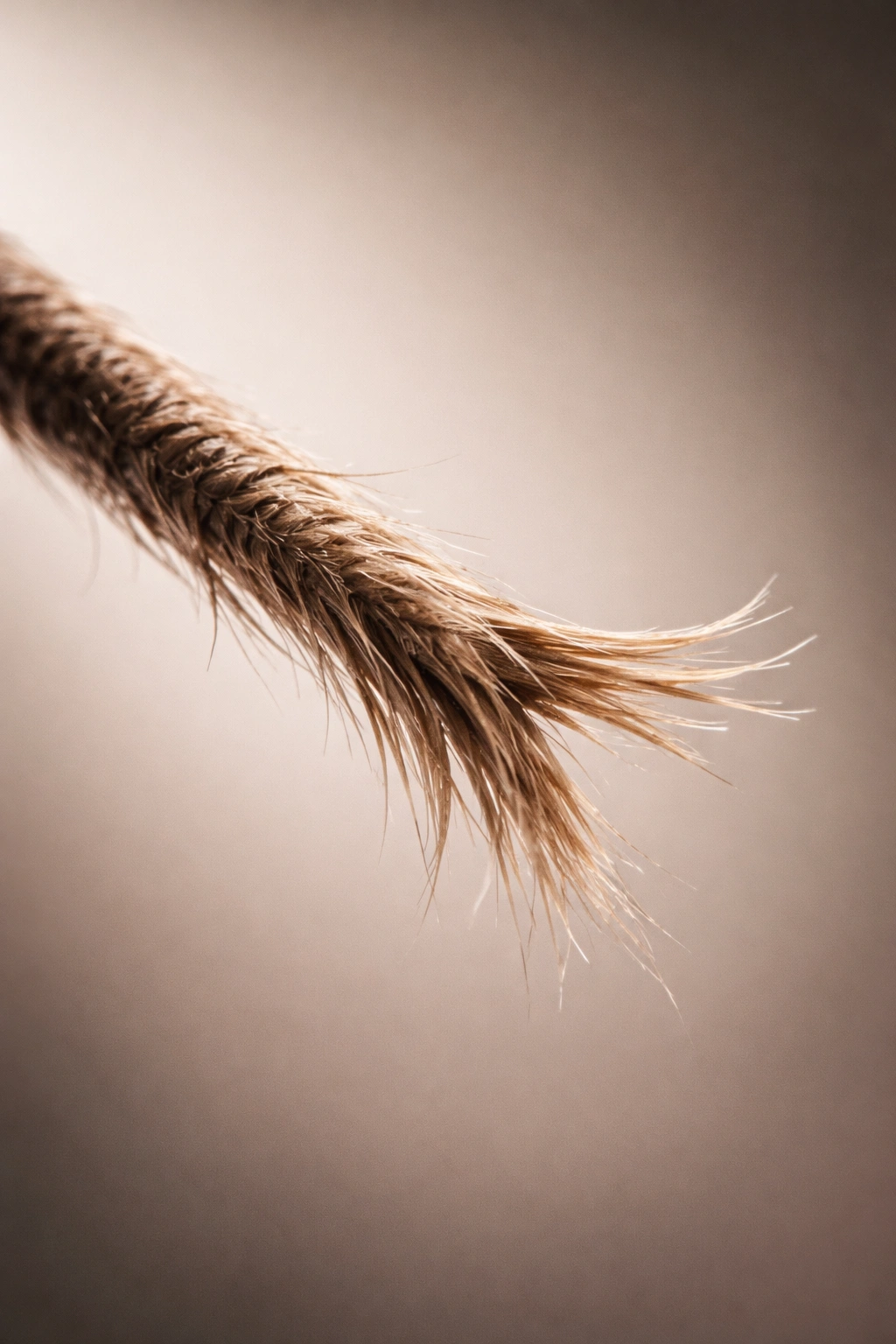 Close-up of hair with dry brittle texture and split end