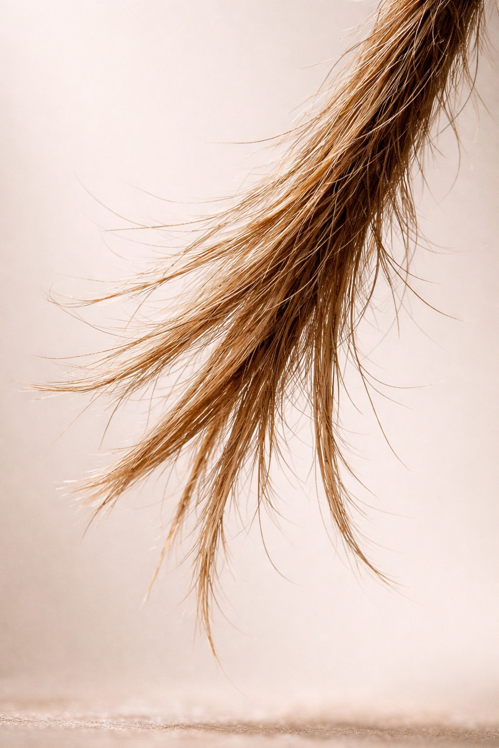 Dry frizzy hair strand with split ends