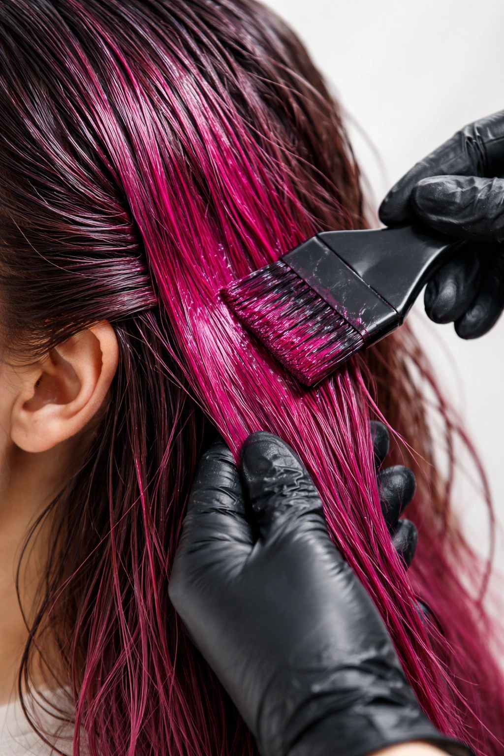 Close-up of damp hair with even distribution of semi-permanent dye
