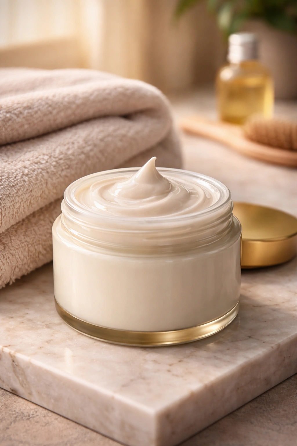 Jar of hair mask for deep conditioning on bathroom counter