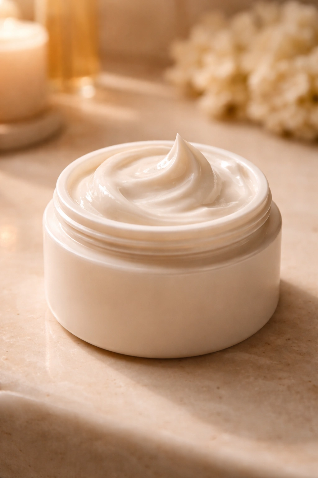 Unlabeled jar of creamy deep conditioning hair mask with visible texture.