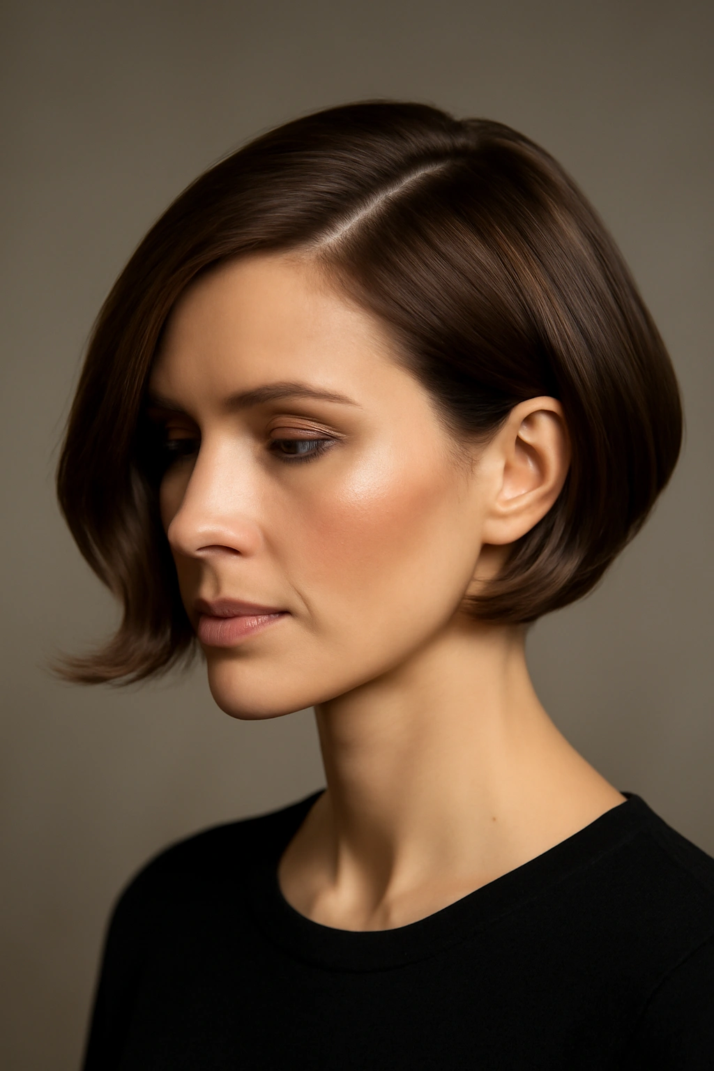 10 Formal Styles That Make Short Hair Look Dressy 4 Chin-length bob with a dramatic deep side part and sweeping profile