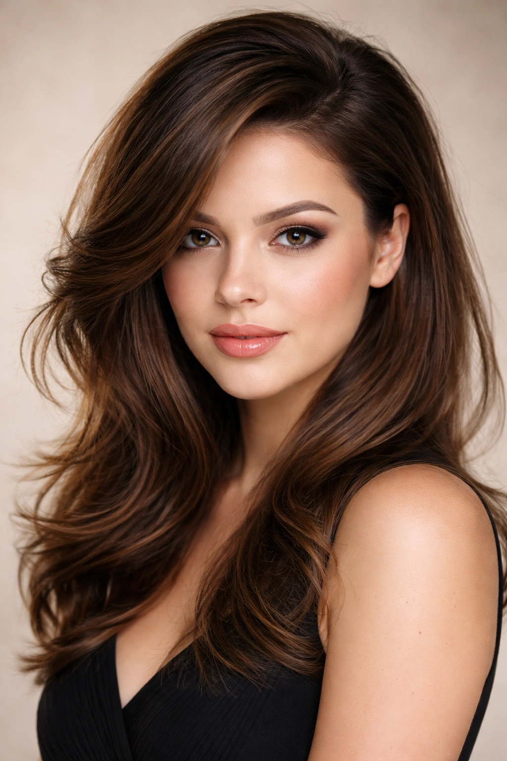 15 Hairstyles That Beautifully Flatter Round Faces 10 Portrait of a model with deep side part and crown volume for length illusion.
