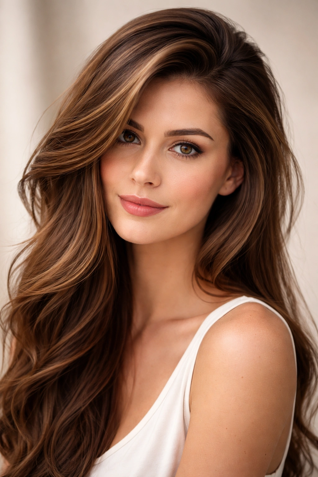 20 Long Face Hairstyles With And Without Bangs 7 Deep side part with crown volume hairstyle on model, emphasizing width for long faces
