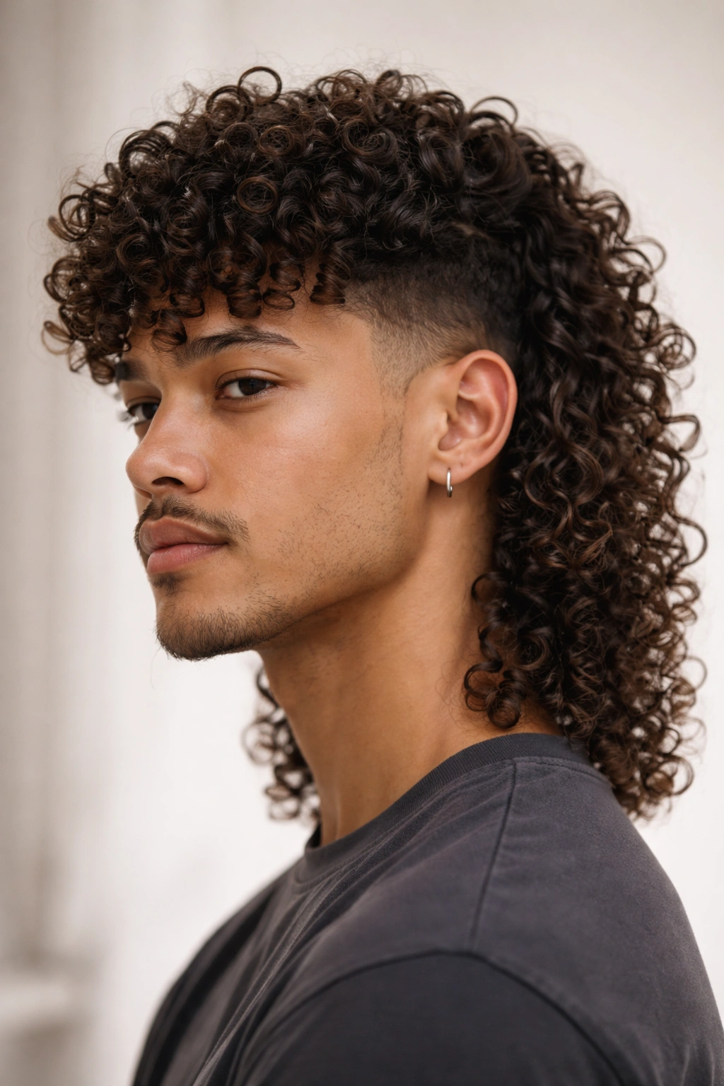 12 Curly Mullet Cuts With Serious Texture And Body 9 Close-up of a defined coil mullet with distinct, separated coils and visible ringlets.