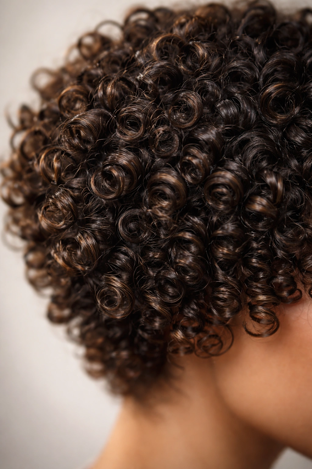 10 Short Curly Pixie Cuts For Natural Texture 5 Extreme close-up of defined curls cut coil-by-coil on dry hair