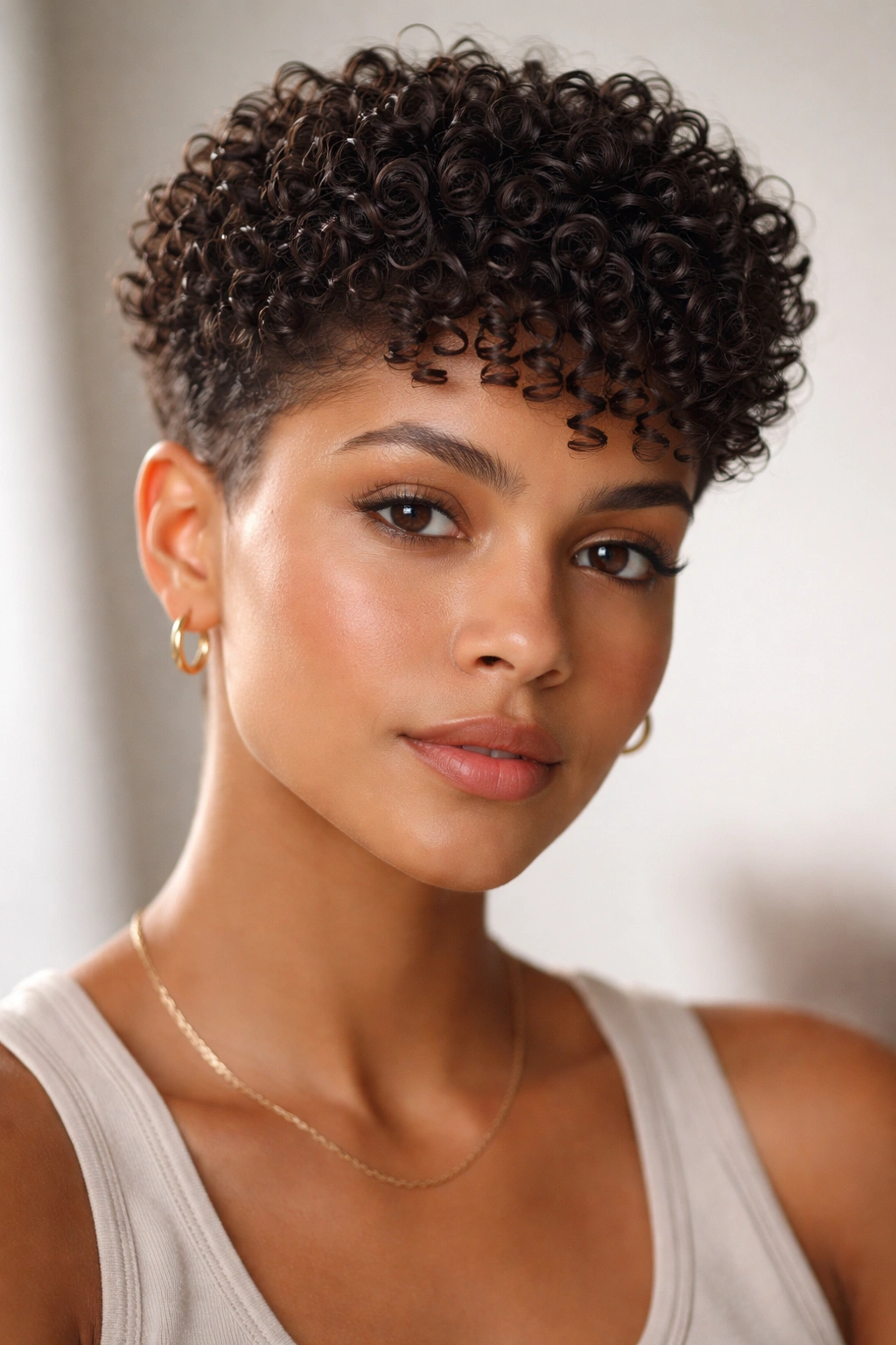 Close-up of a defined curl crop with clearly separated curls lit by studio light