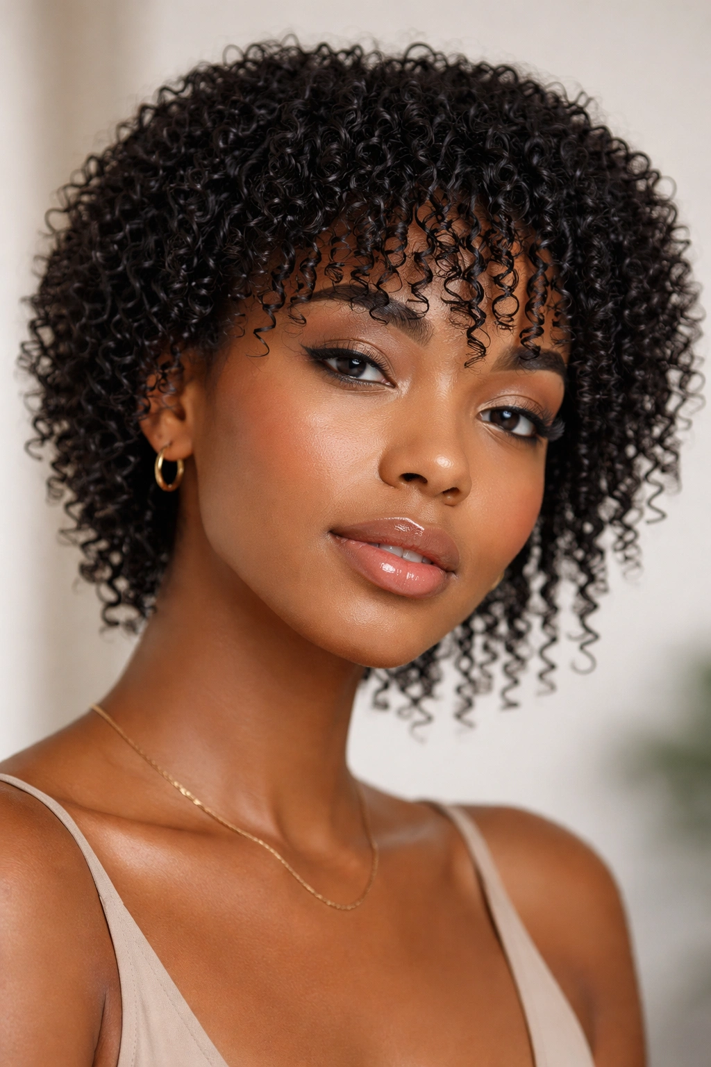 Elongated curls drop downward on damp hair