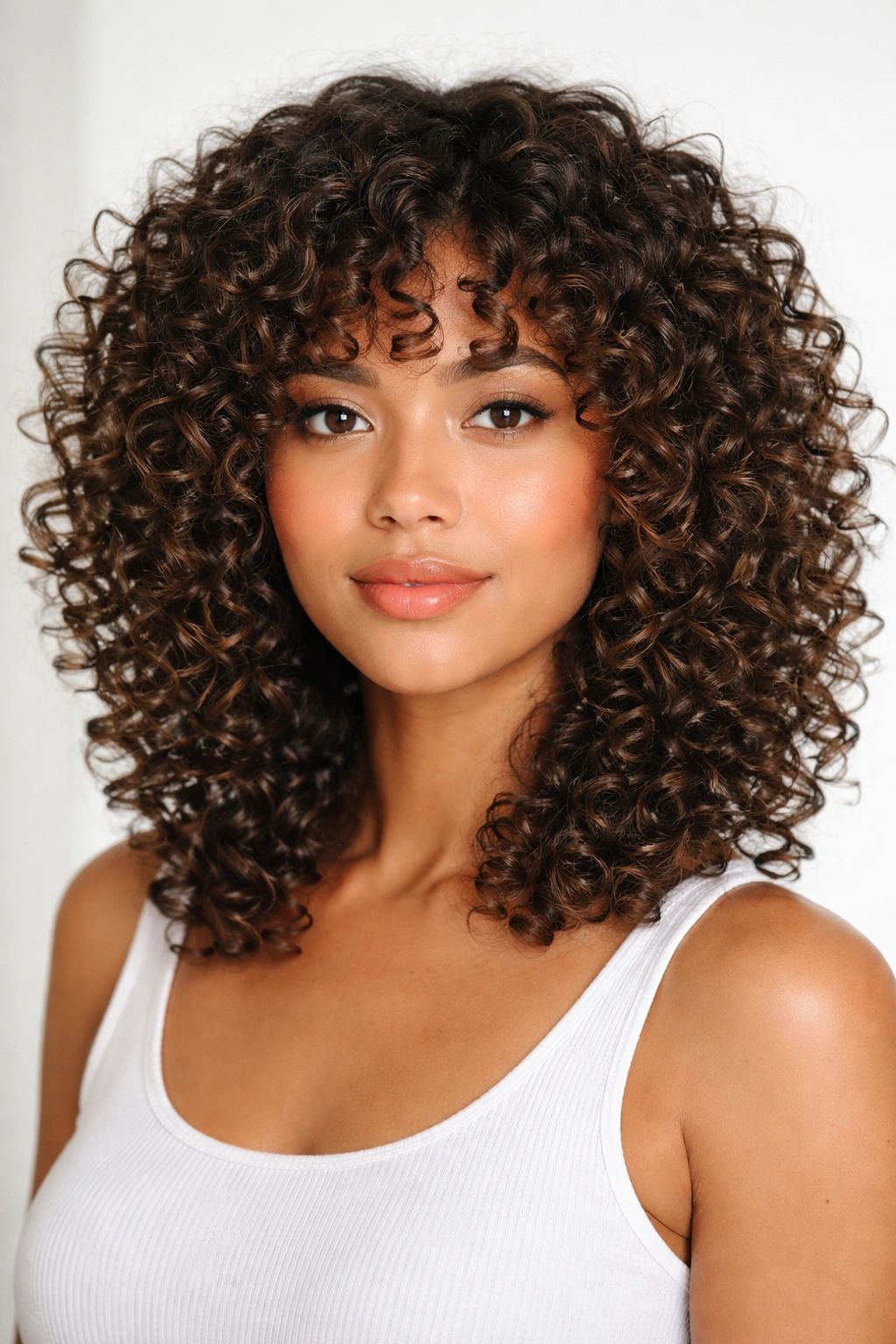 Close-up portrait of a person with The Defined Curl Cut showing clearly separated Type 3 curls and density.