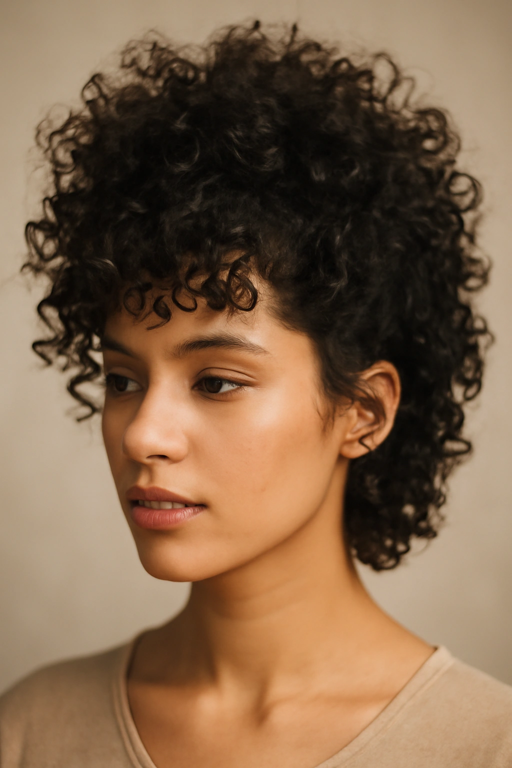 12 Easy Short Curly Styles for Effortless Mornings 7 Close-up of voluminous crown curls with defined texture from scrunching