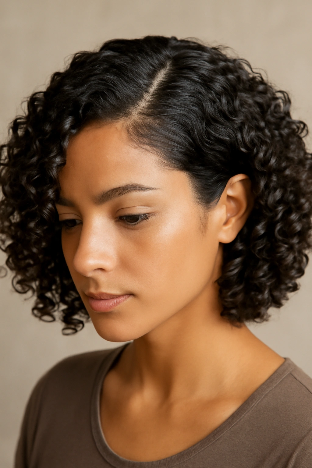 12 Easy Short Curly Styles for Effortless Mornings 5 Three-quarter view of defined curls with a dramatic deep side part