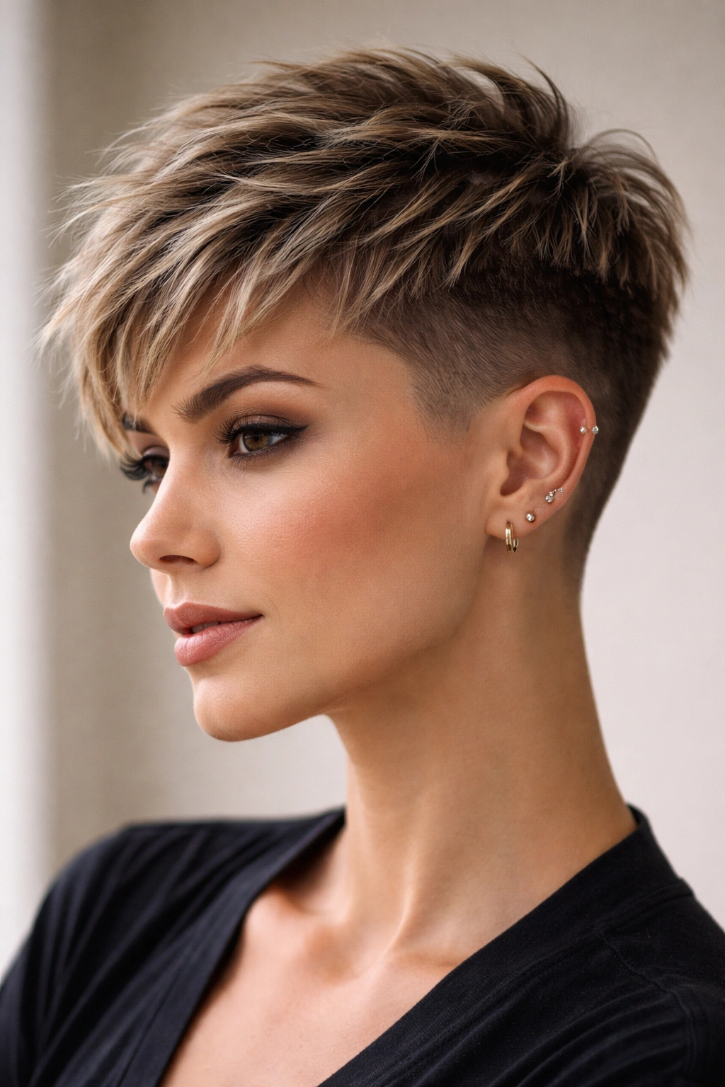 10 Shaved Pixie Styles That Look Incredibly Sharp 10 Textured pixie with subtle fade and layered top showing movement