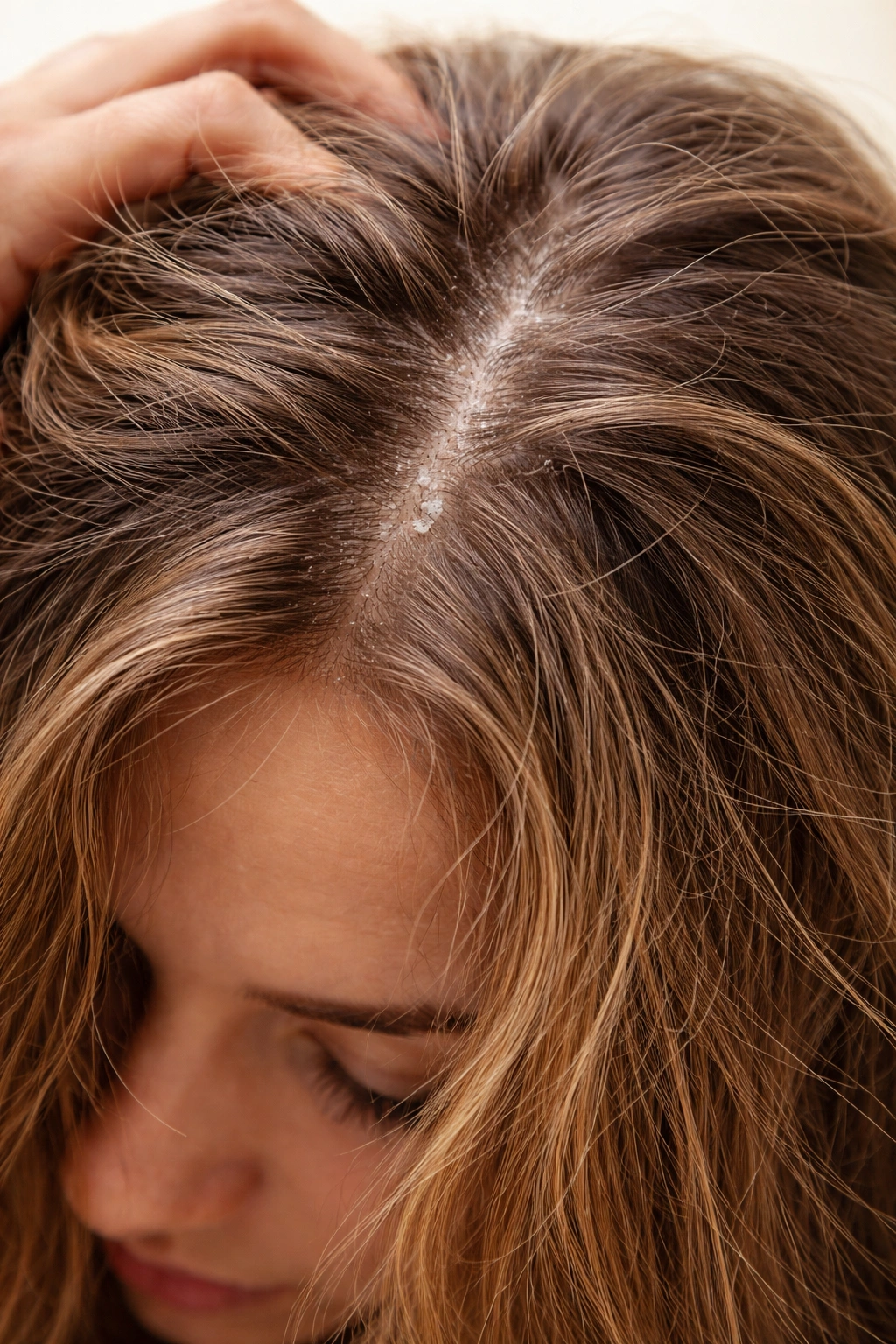 Dry, brittle hair and dry scalp indicating dehydration effects