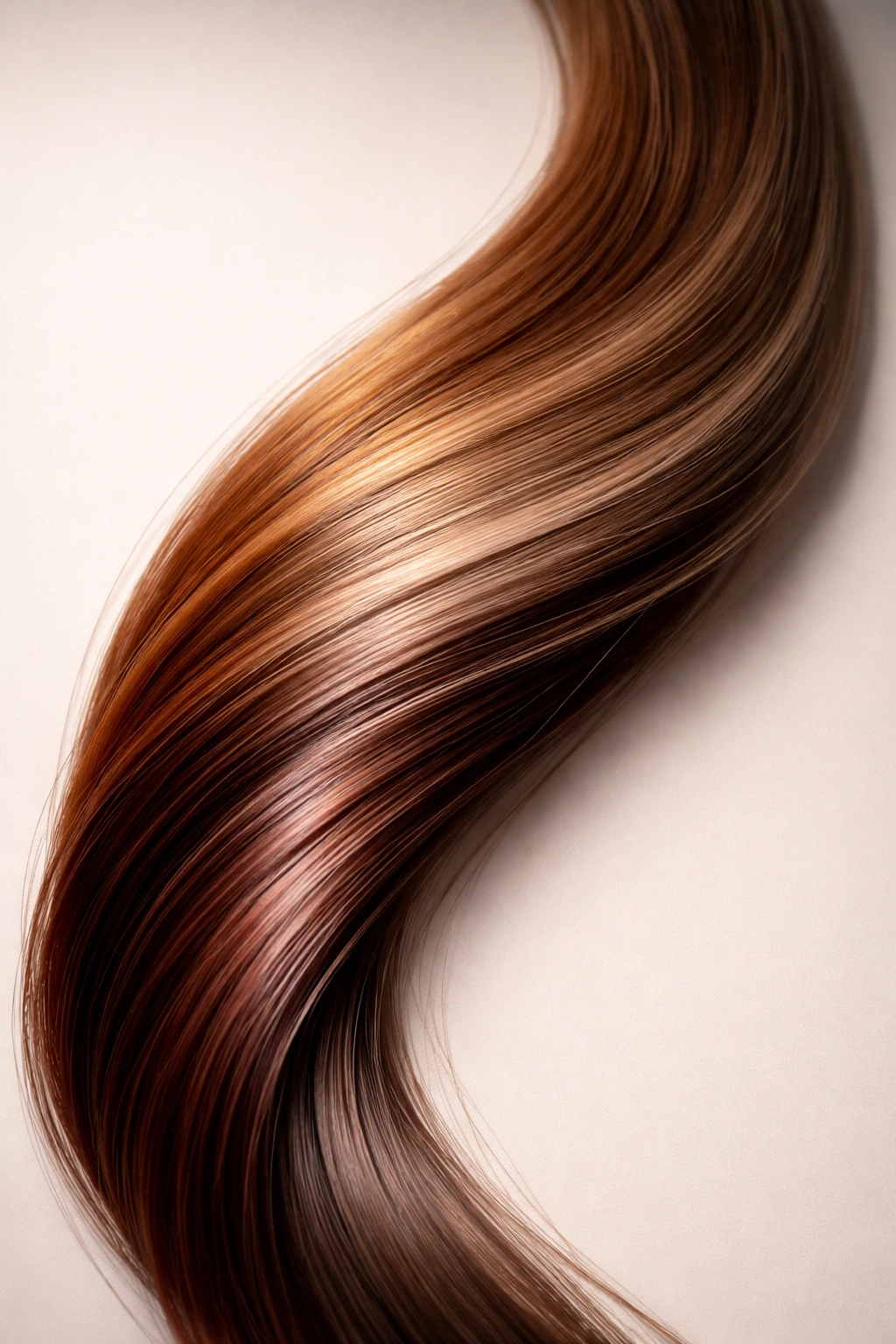 Hair strand showing color fading from vibrant to natural along its length, no text