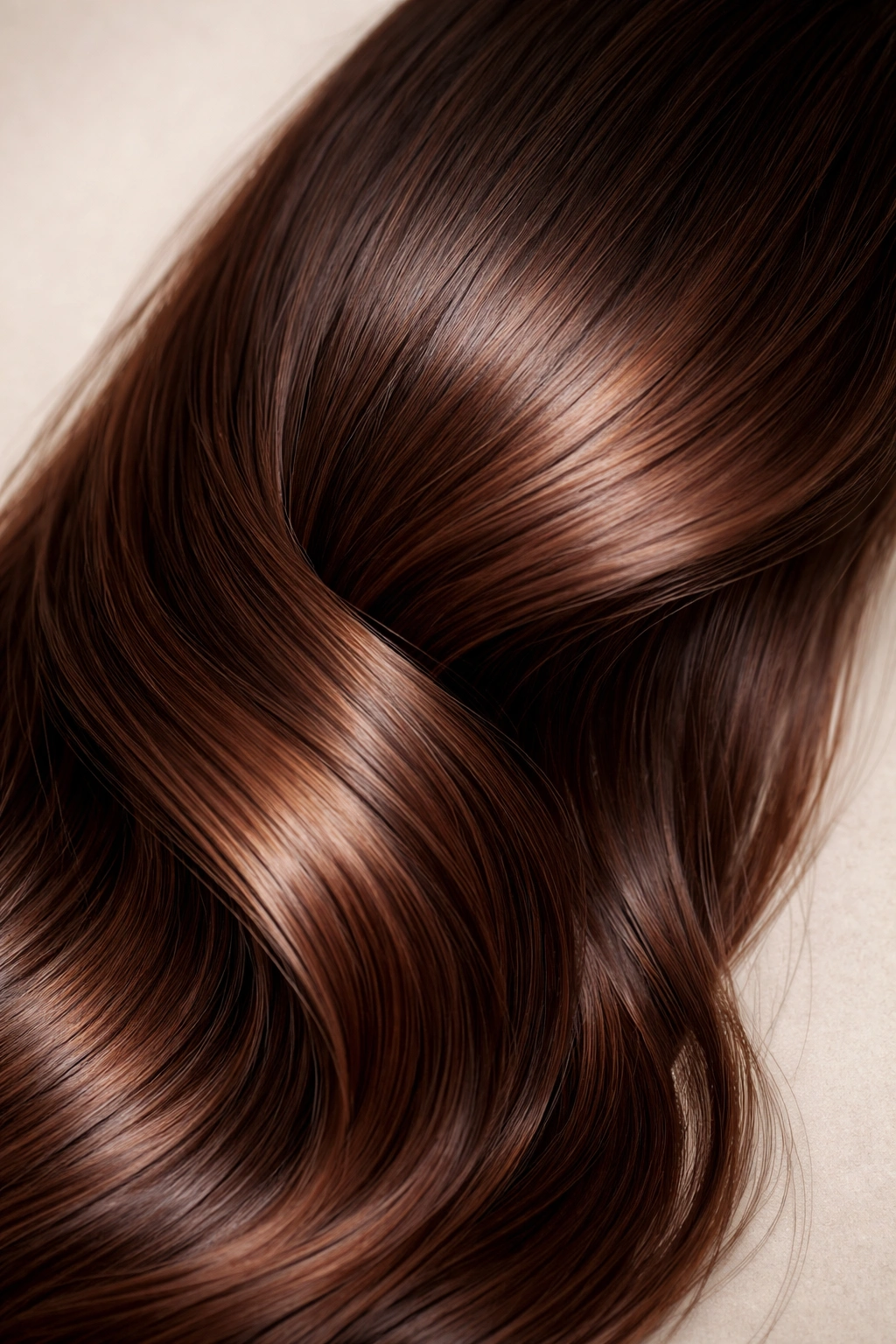 Close-up of glossy, color-treated hair lock showing longevity of demi-permanent color