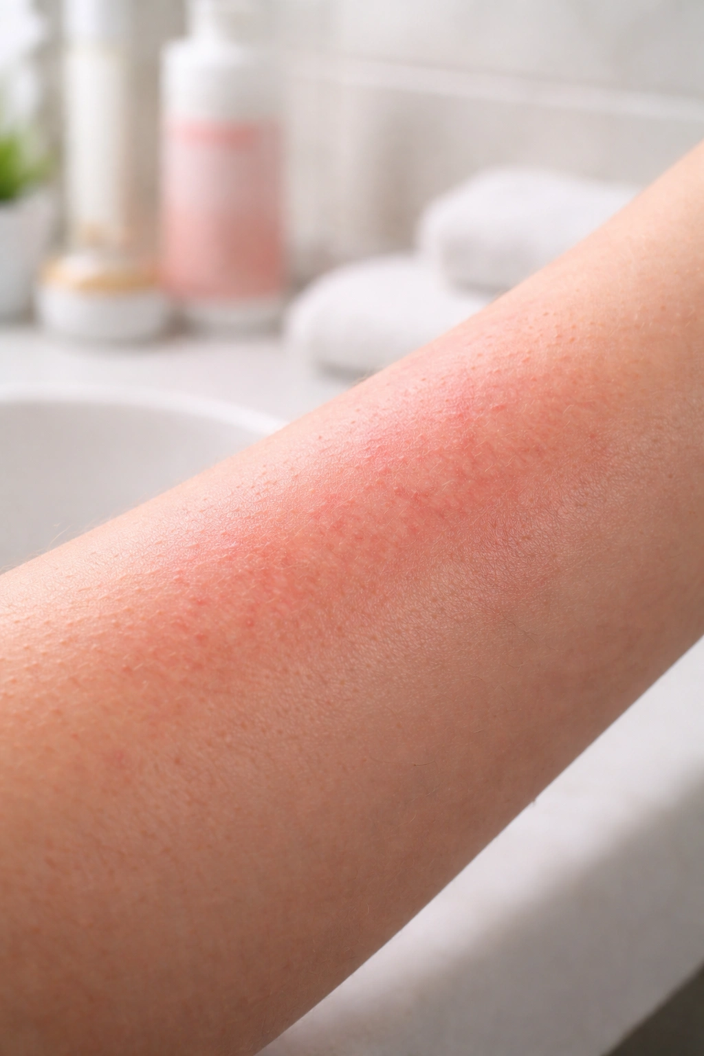 Close-up of skin with redness indicating potential side effects of hair removal cream