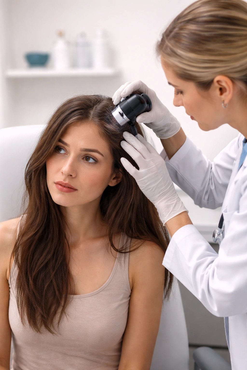 Patient in dermatologist consultation for hair loss