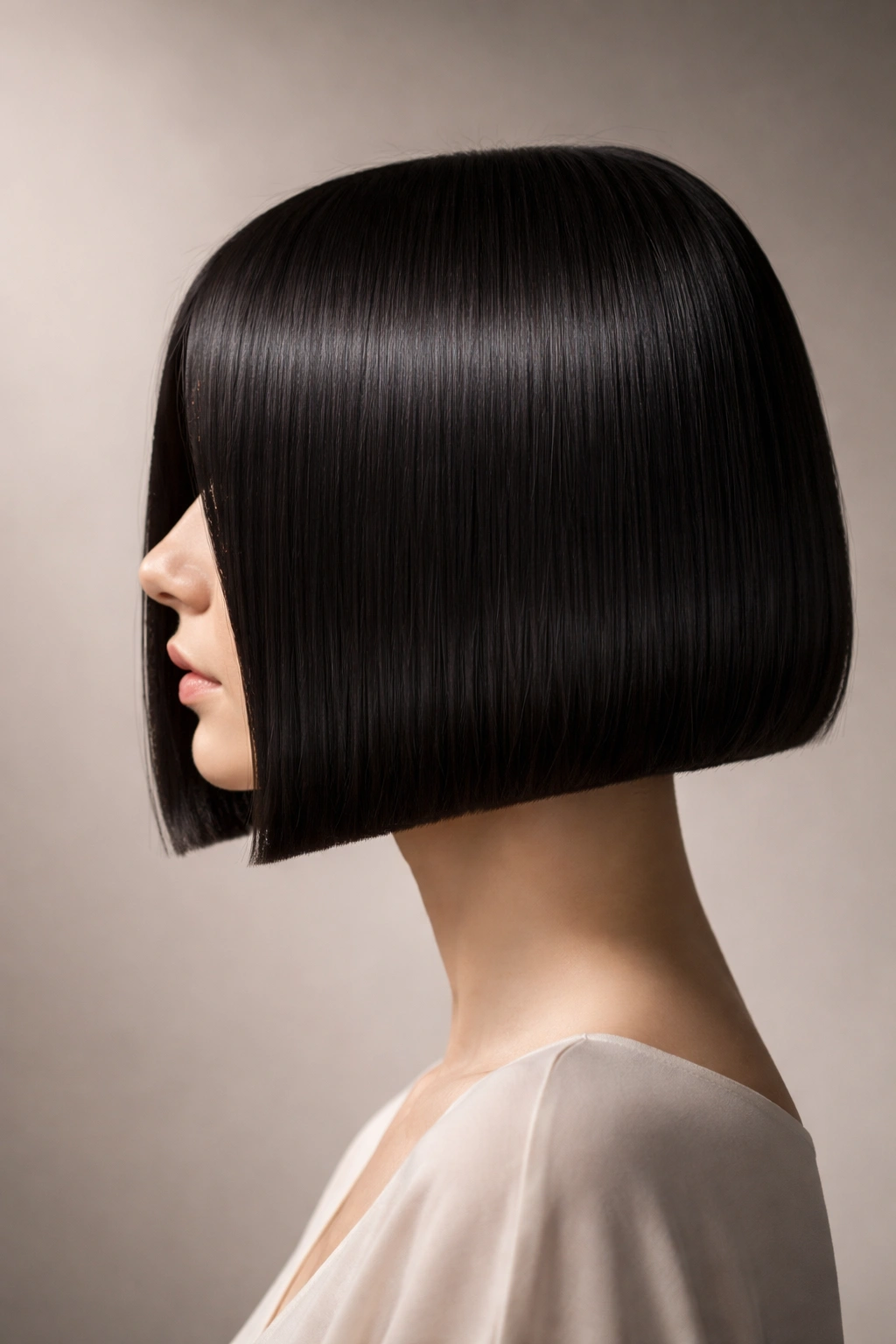 Head silhouette with blunt-cut hairstyle illustrating a desired style