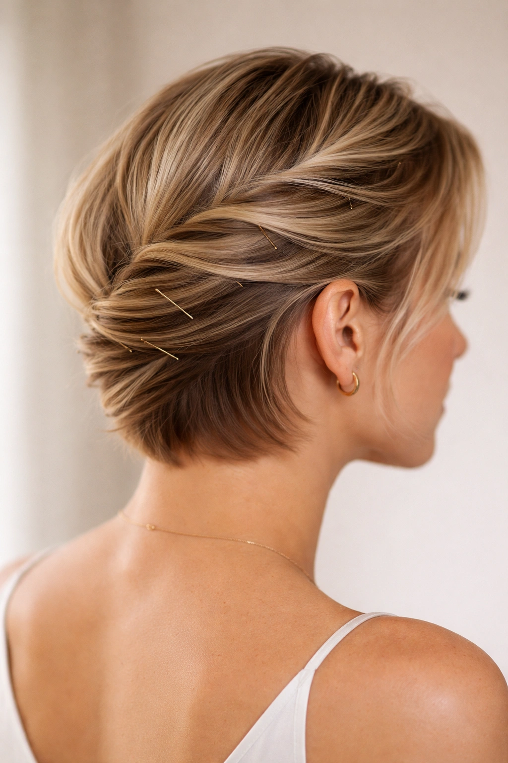 Diagonal twist running from temple to nape with pins