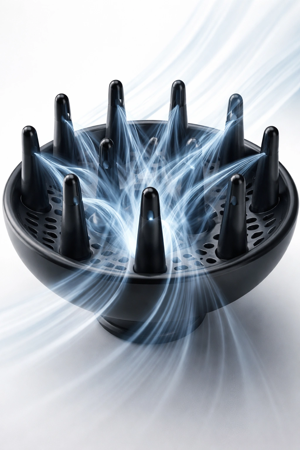 Diffuser with airflow visualization showing diffused air around prongs