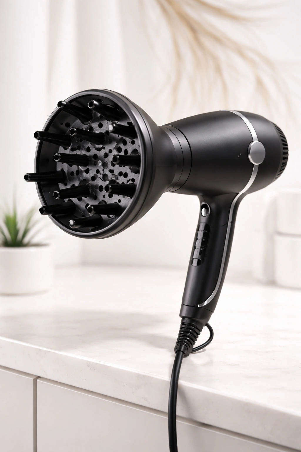 Diffuser attached to hair dryer ready for use