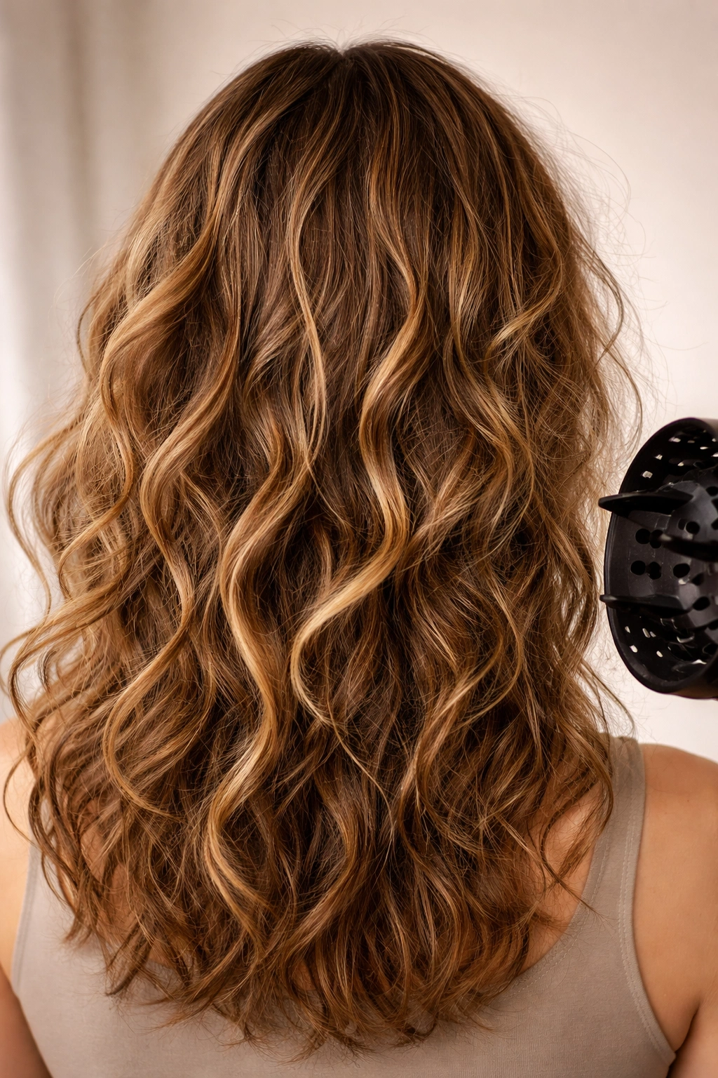 Close-up of wavy hair with uneven definition and light frizz