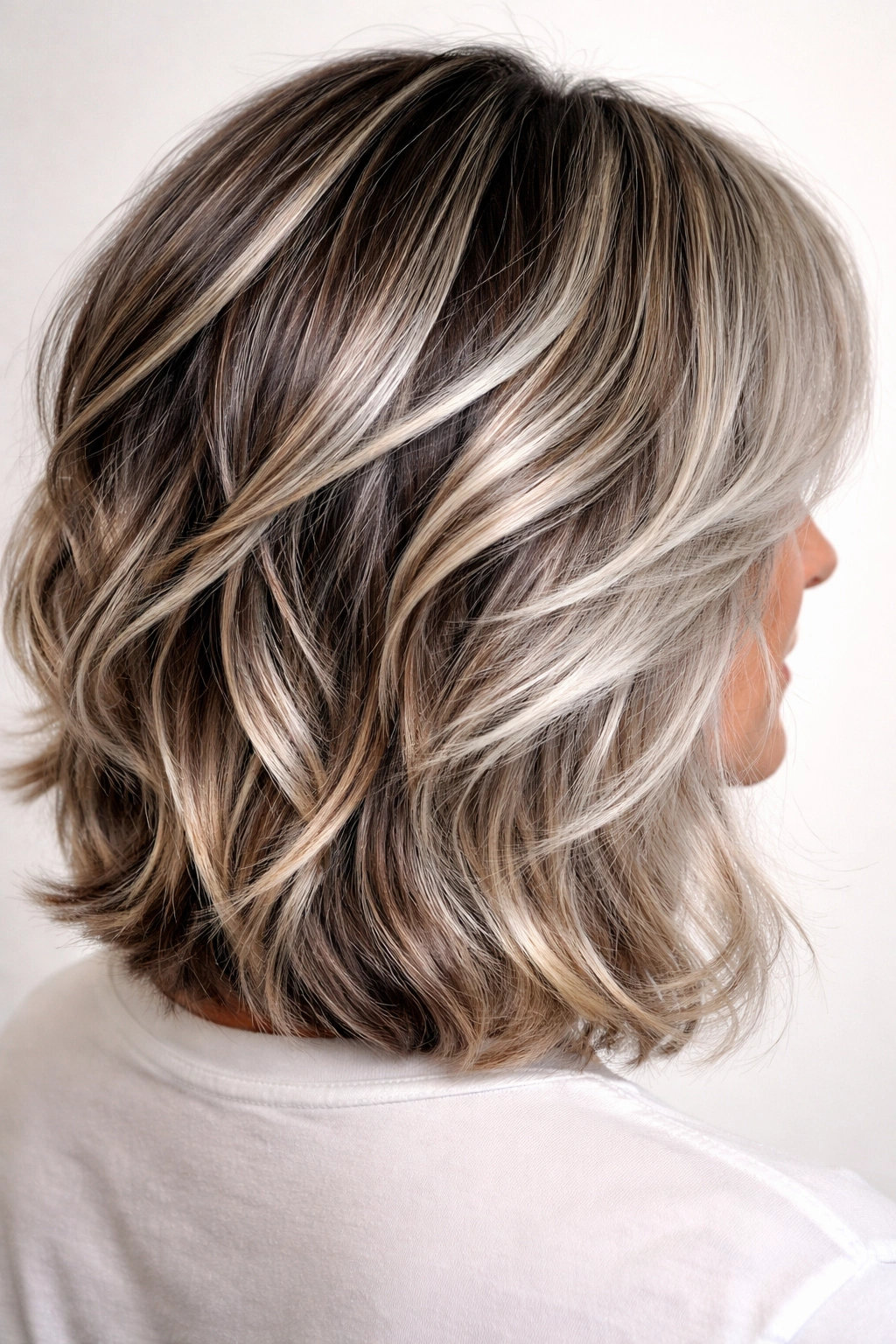 Close-up of dimensional hair color with highlights and lowlights
