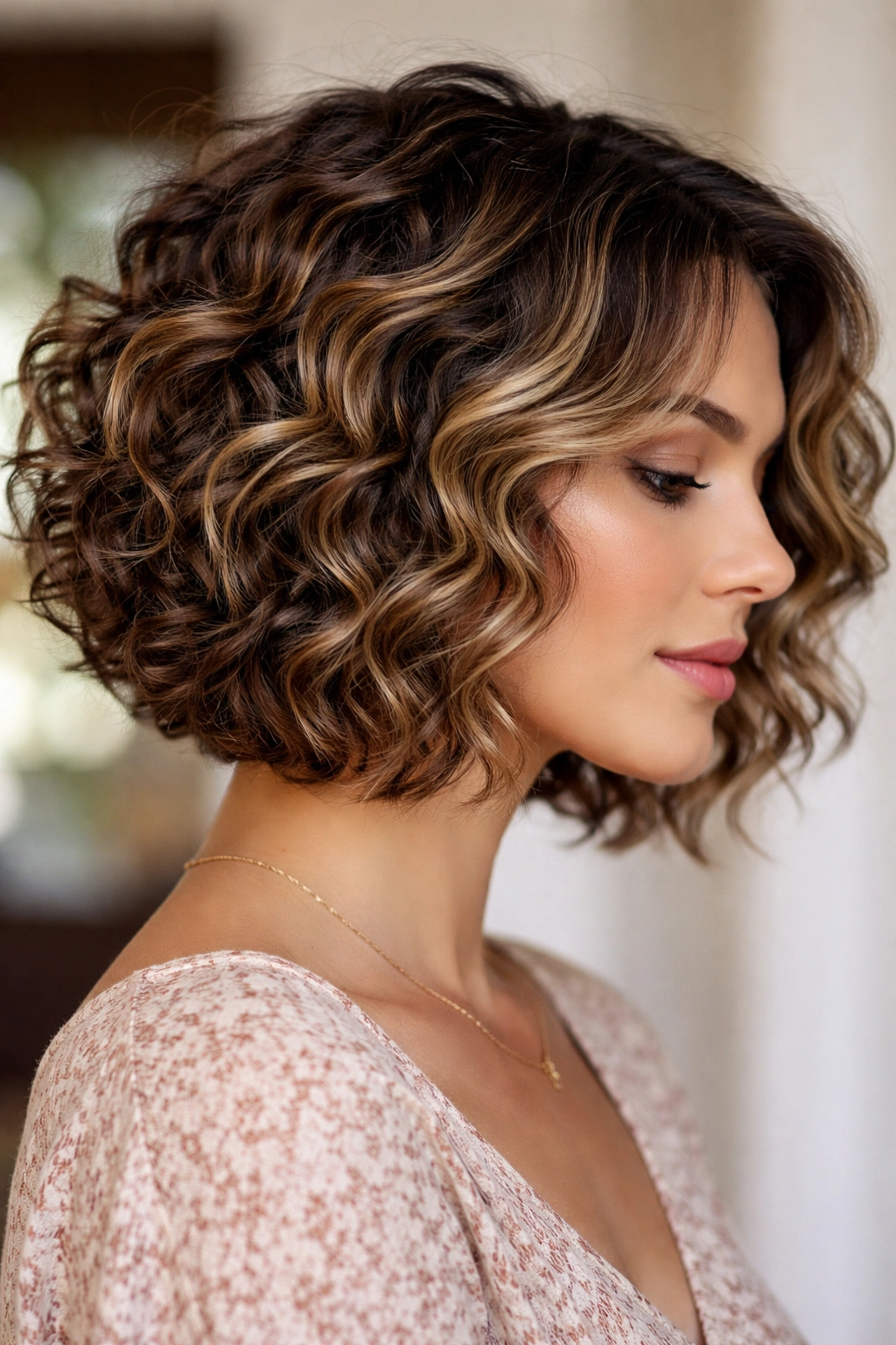 15 Curly Choppy Bobs With Volume And Bounce 15 Curly bob with dimensional highlights showing light and dark strands in choppy layers