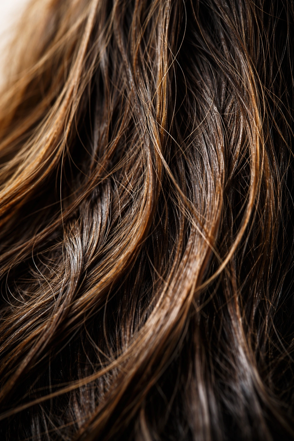 Close-up of greasy, textured hair with natural oil sheen