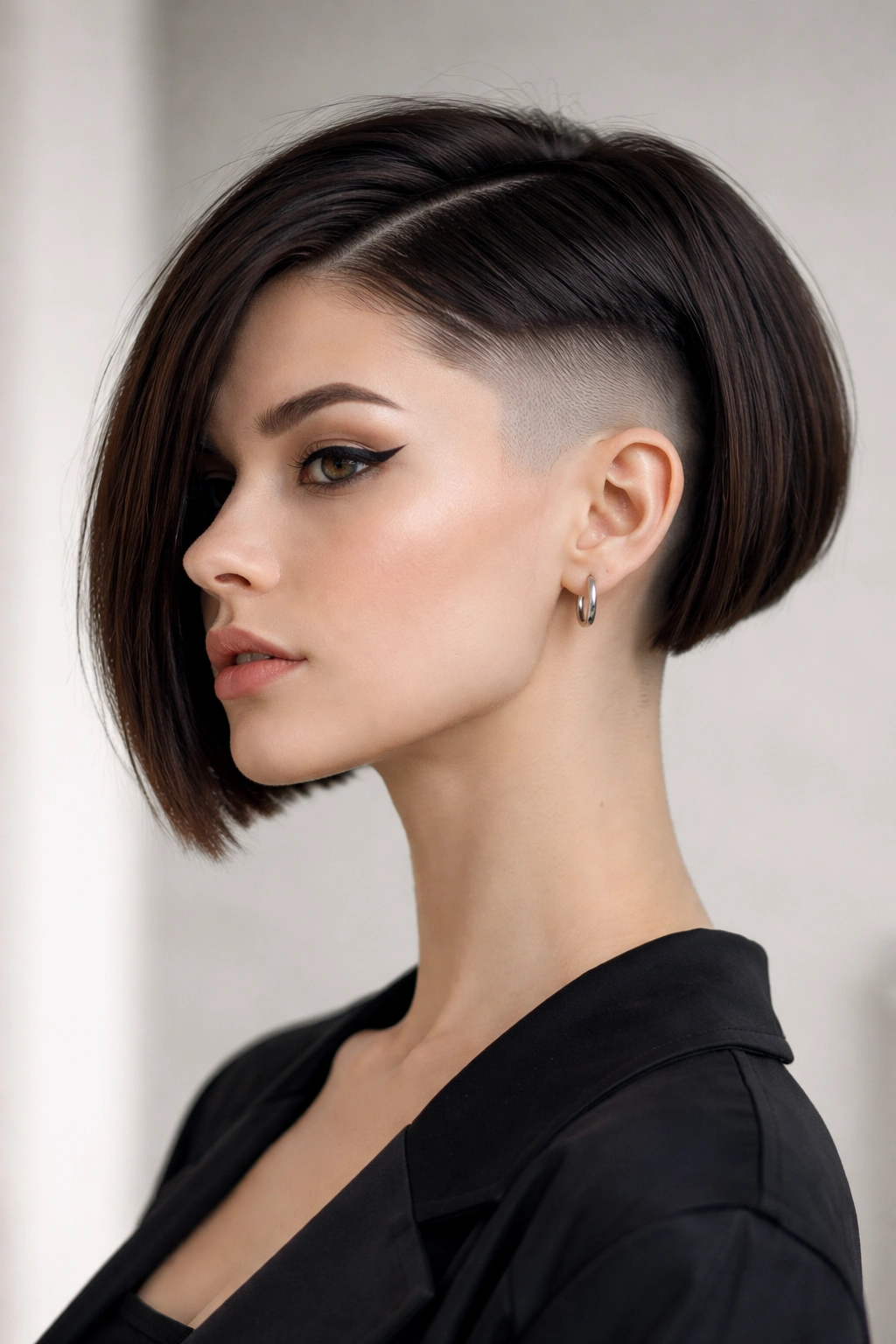 10 Shaved Bob Haircuts With An Effortless Edge 9 Disconnected bob with a high fade showing a sharp, defined separation