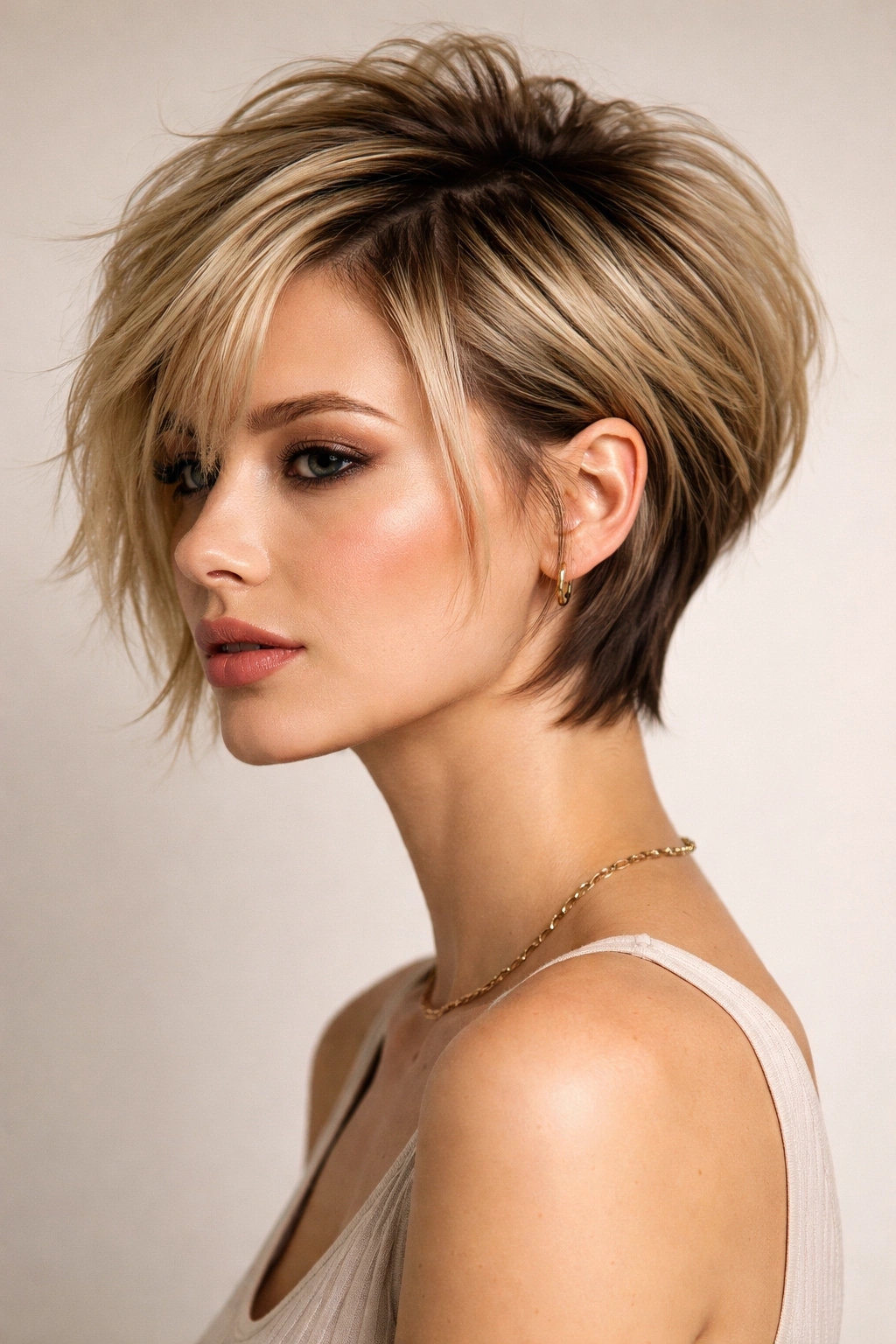 18 Layered Bobs Built For Natural Movement 7 Close-up of The Disconnected Textured Bob showing short crown and longer sides with high-contrast disconnect