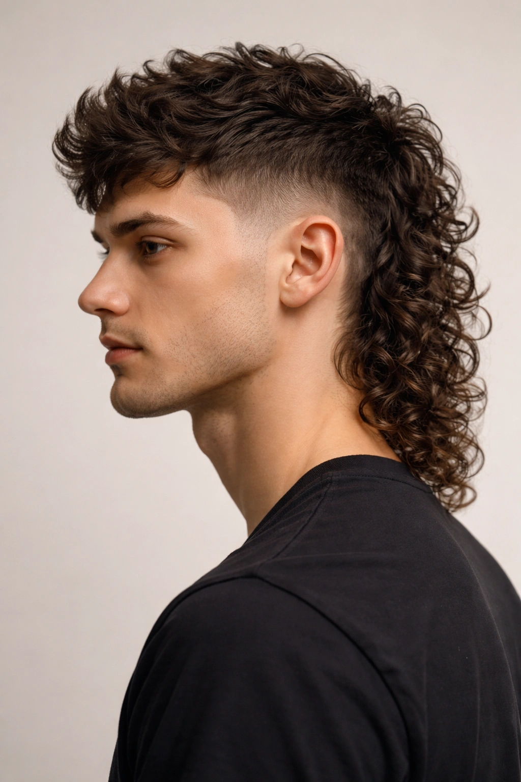 Disconnected Curly Mullet with short textured top and long back
