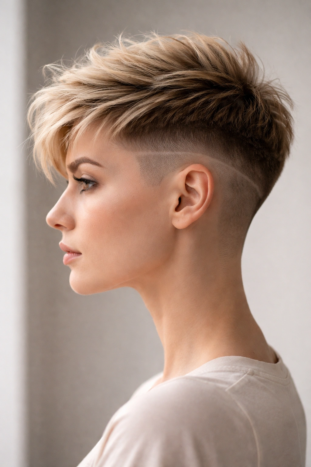 Side profile showing a disconnected fade with long textured top