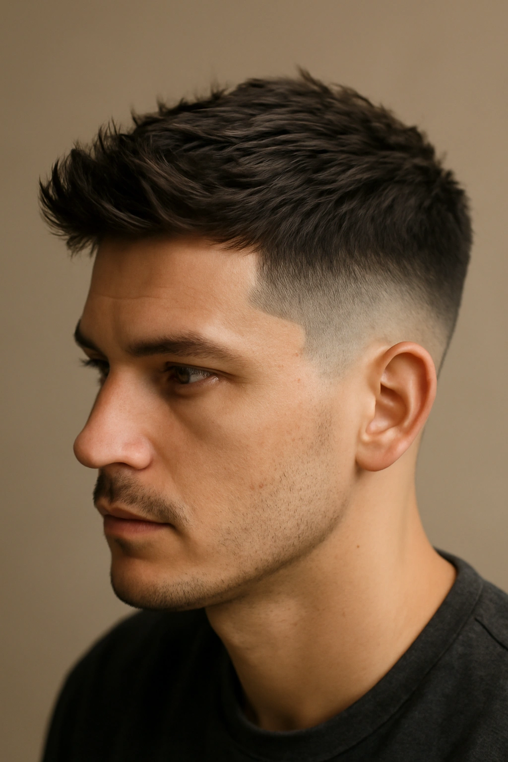 12 Wash and Go Haircuts for Busy Mornings 3 Close-up of disconnected fade with sharp line and textured top