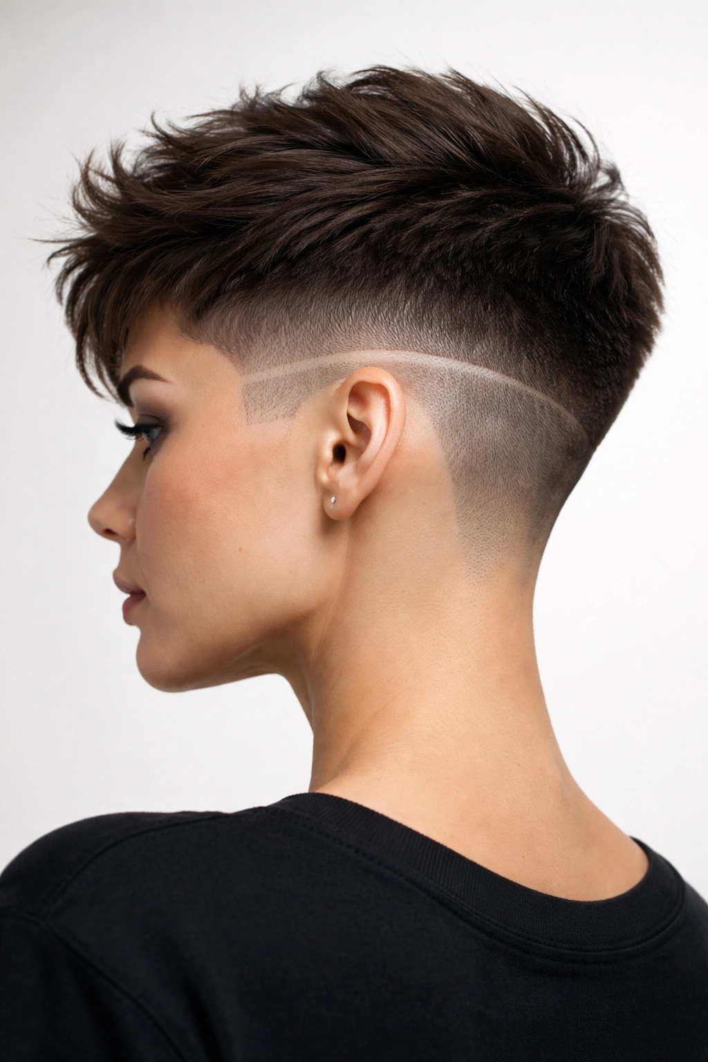 Disconnected fade hairstyle with a sharp disconnect above the ear