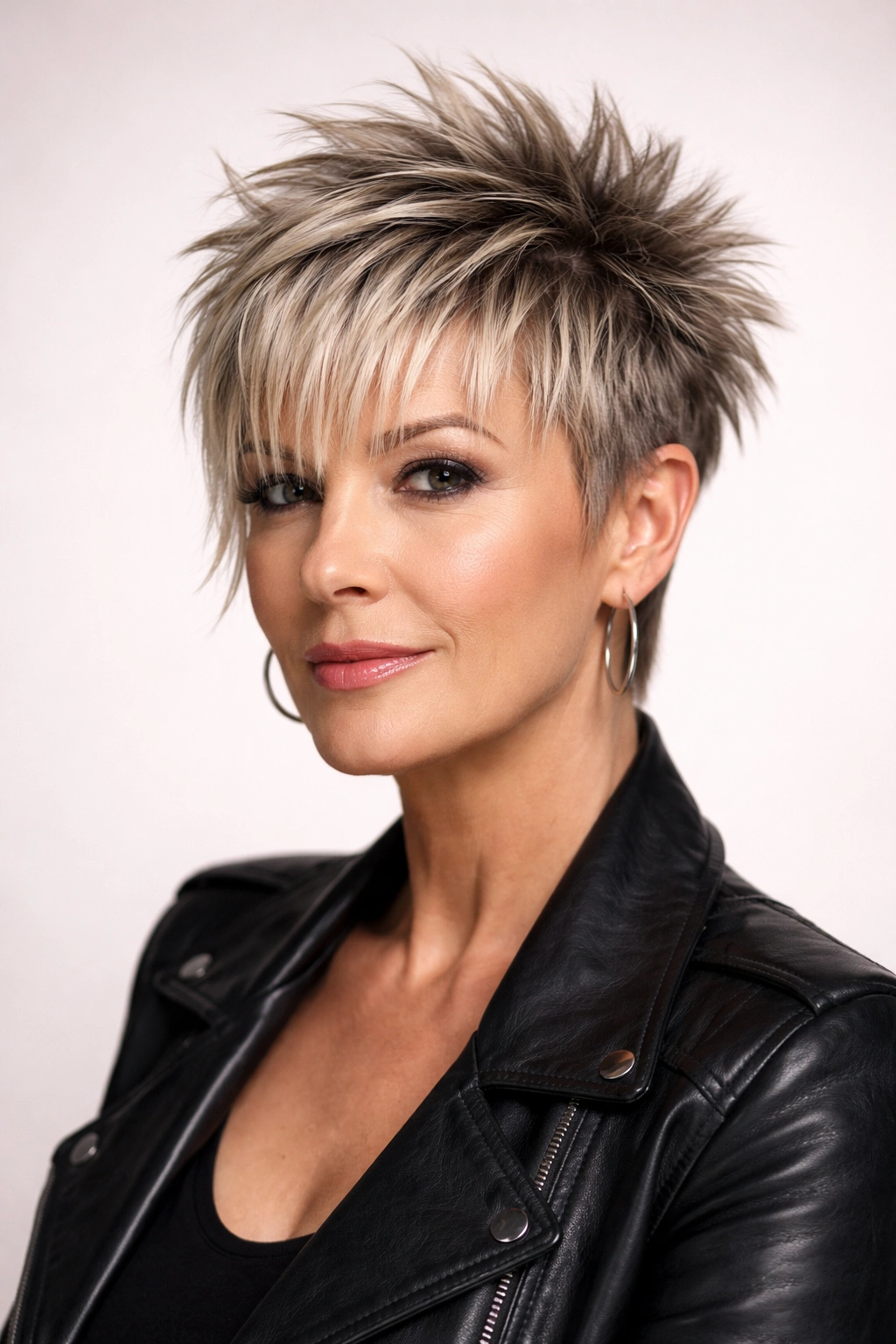 Portrait of a woman over 50 with a disconnected spiky fringe