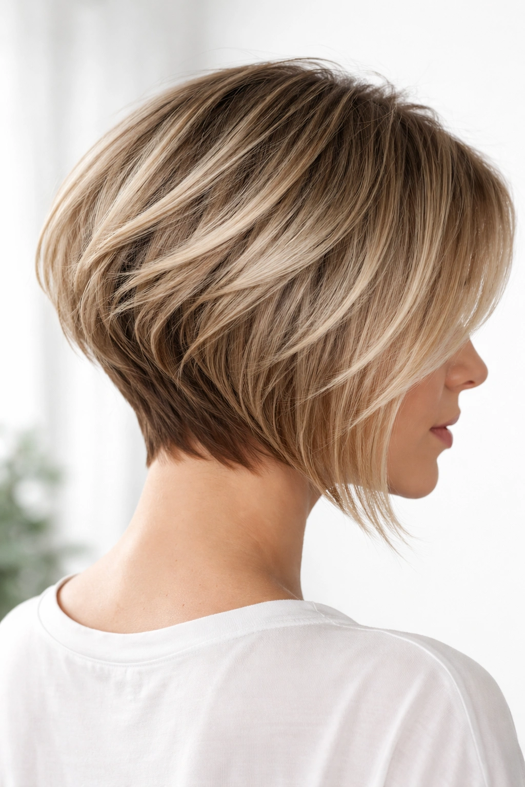 Architectural bob with distinct back stacking and a longer front.