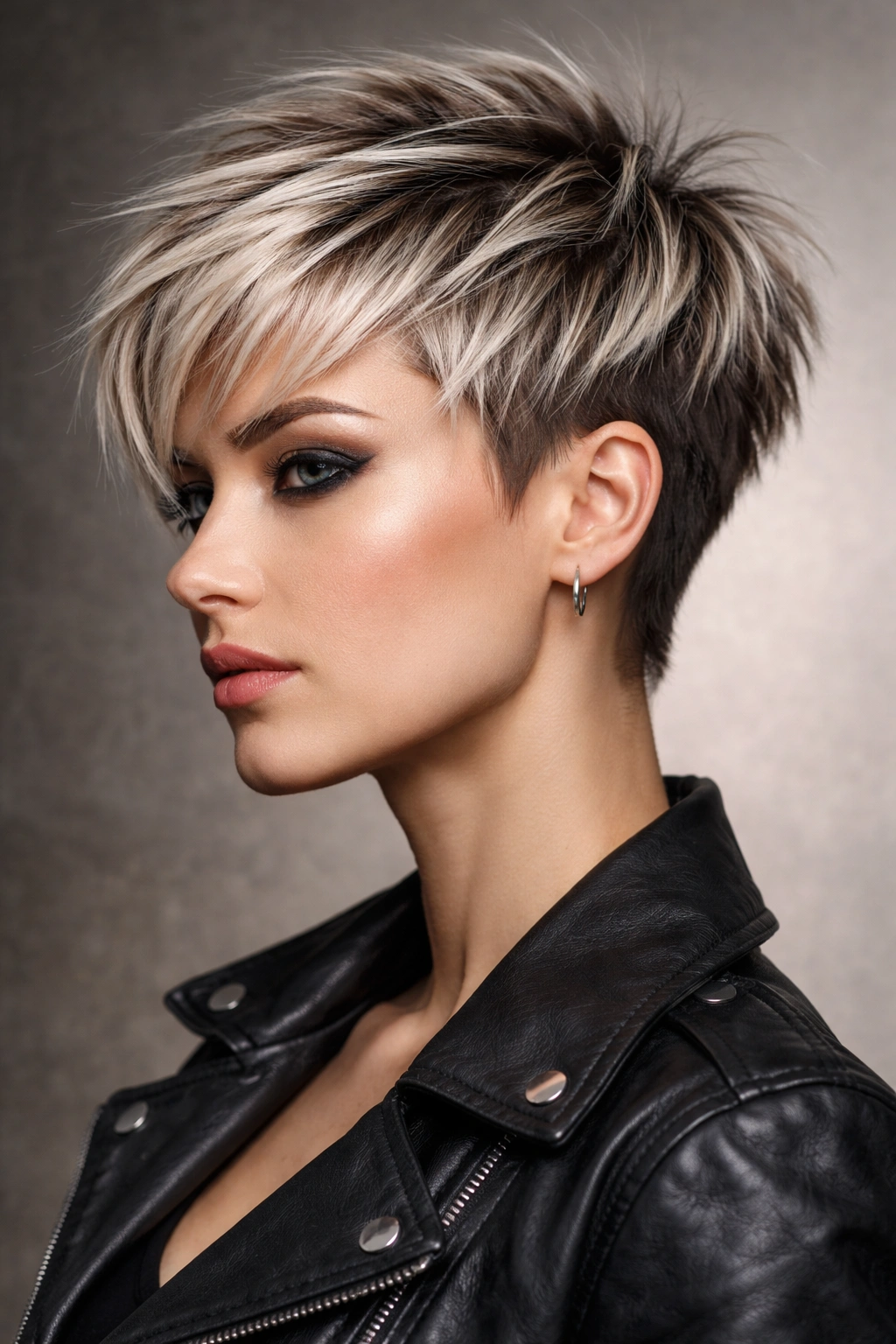 Pixie cut with distinct, separated layers and piecey ends