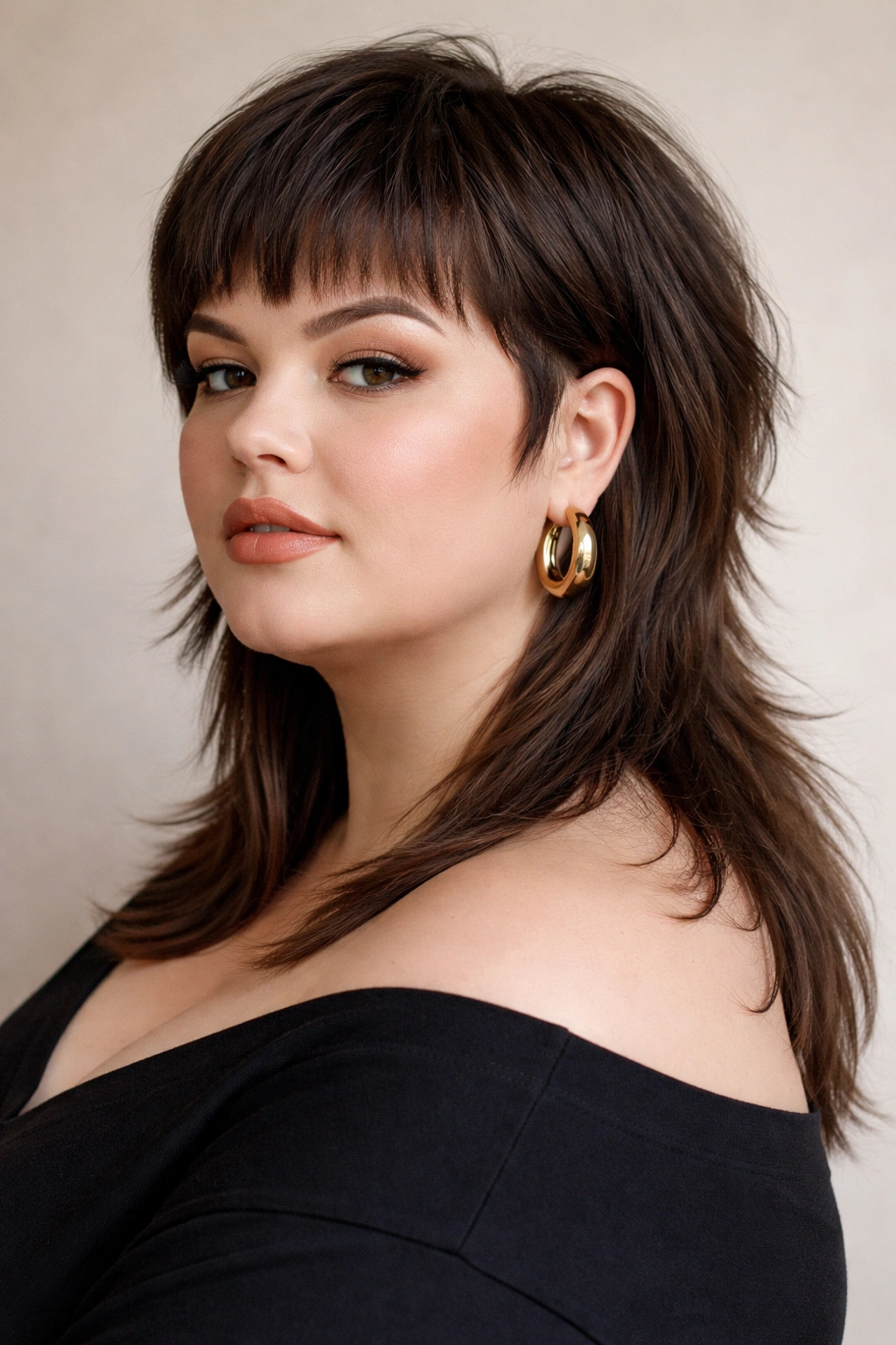 Portrait of a modern disconnected mullet showing a front bob and longer back