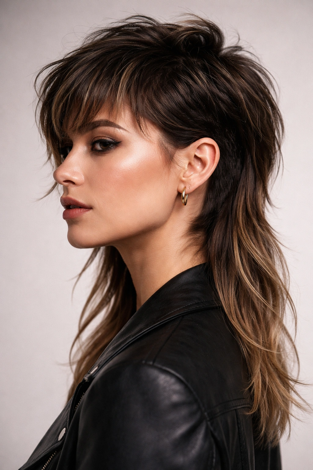Portrait of a woman with a disconnected mullet showing a clear top-back separation
