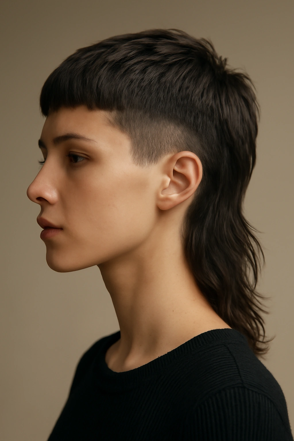 25 Mullet Haircuts for Women You'll Actually Love 17 Close-up of a mullet showing a sharp top-back disconnection