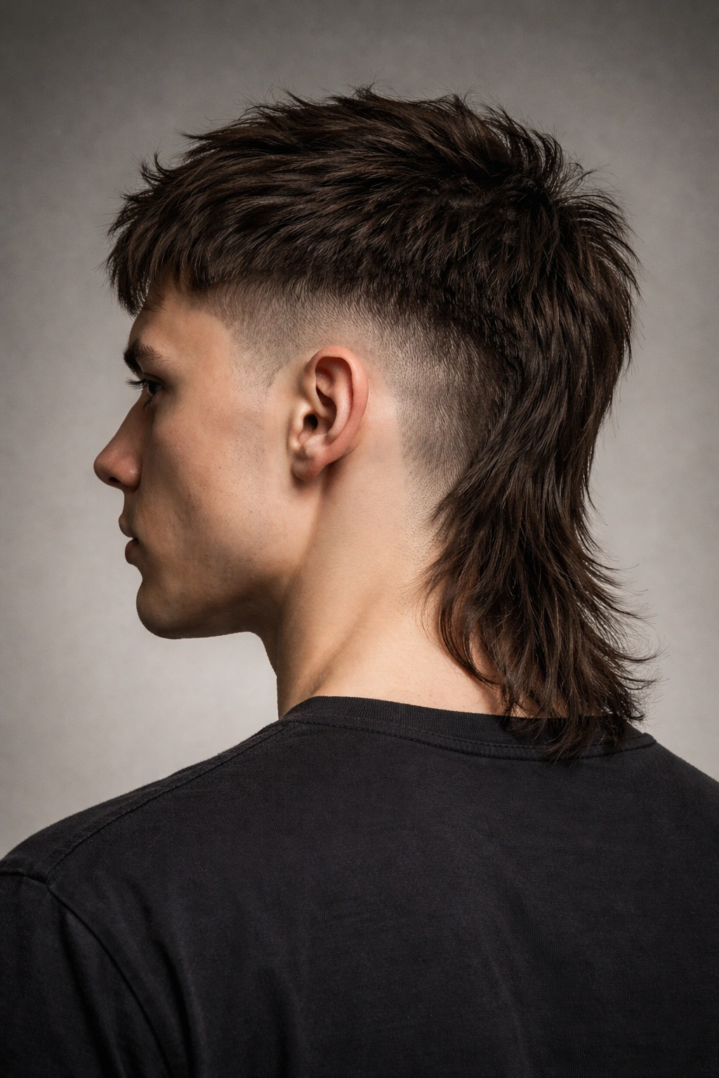 Close-up of The Disconnected Nape Mullet highlighting a sharp seam.