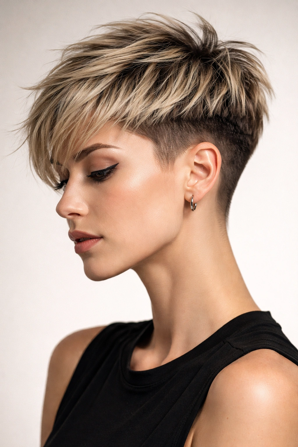 Side profile of a disconnected choppy pixie showing clear separation between top and base.