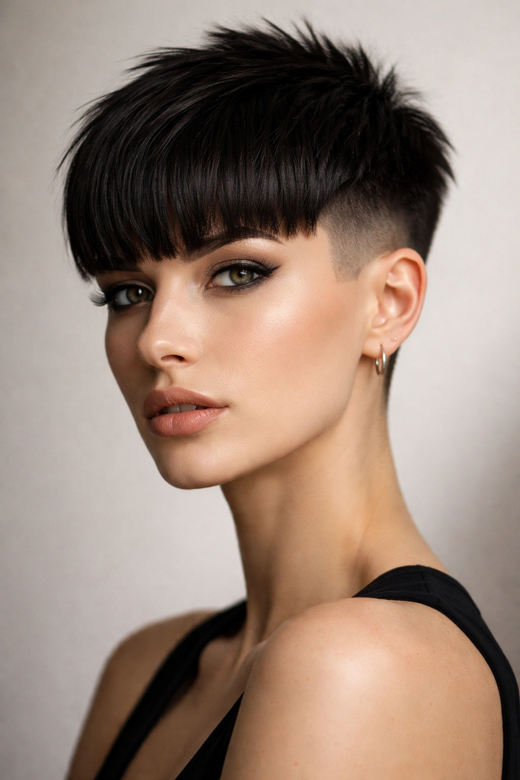 18 Pixie Cuts With Bangs For Any Face Shape 15 Portrait of a person with a disconnected pixie and thick bangs